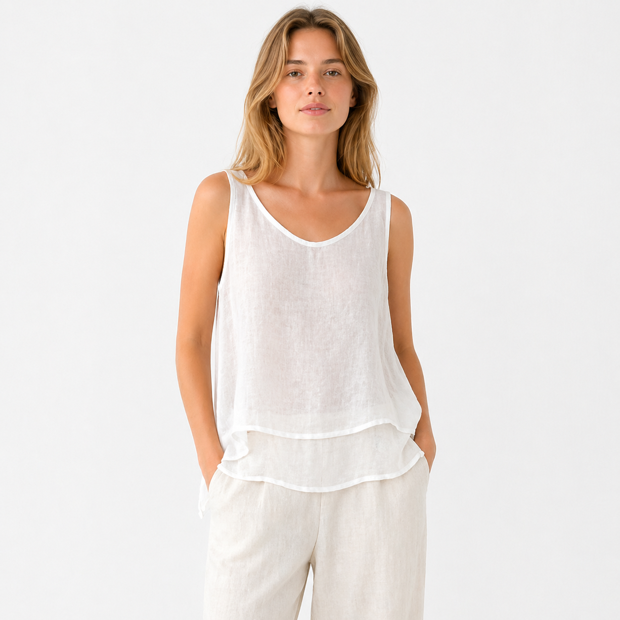 Singlet i Bomull &amp; Lin til Dame – Vintage Stil &amp; Sommer Basic – Blå