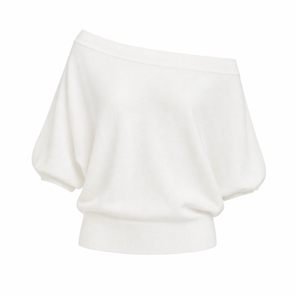 Off-Shoulder Topp til Dame – Blå Strikket &amp; Løs Sommerstil