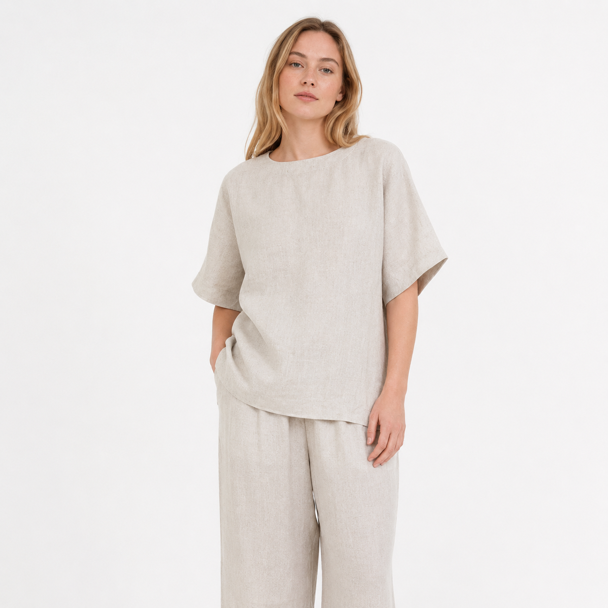 Linen T-skjorte til Dame – Vintage Sommerstil i 100 % Lin – Fotofarge