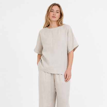 Linen T-skjorte til Dame – Vintage Sommerstil i 100 % Lin – Fotofarge