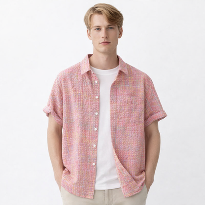Rutete Kortermet Skjorte til Herre – Slim Fit Koreansk Sommerstil