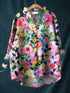 Mirelle | Blomstret linbluse med volang – S