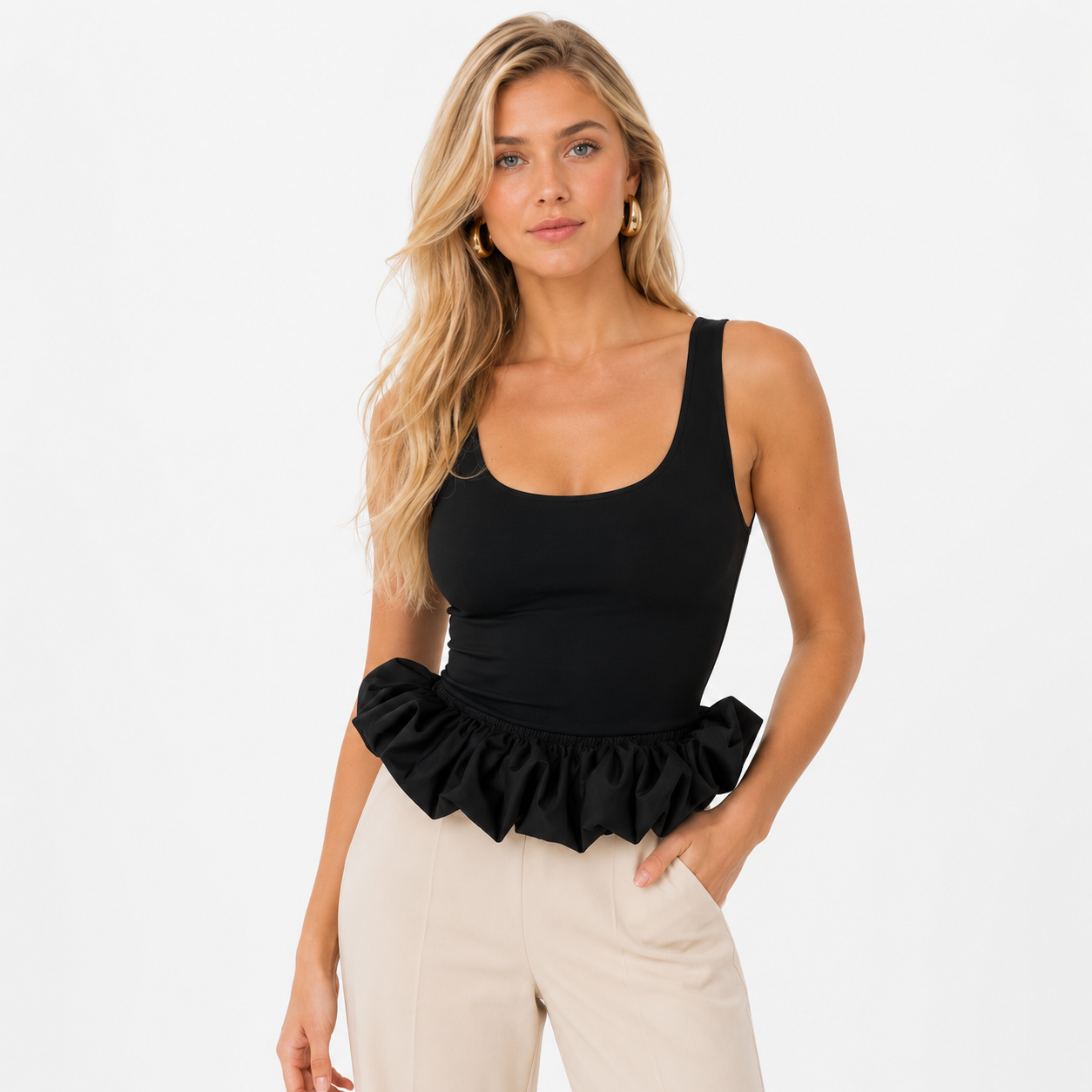 Bomulls Crop Top til Dame – Figurnær Ermeløs Sommertopp – Svart