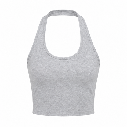Ryggløs Halter Crop Top i Bomull – Sommerlig Topp til Dame
