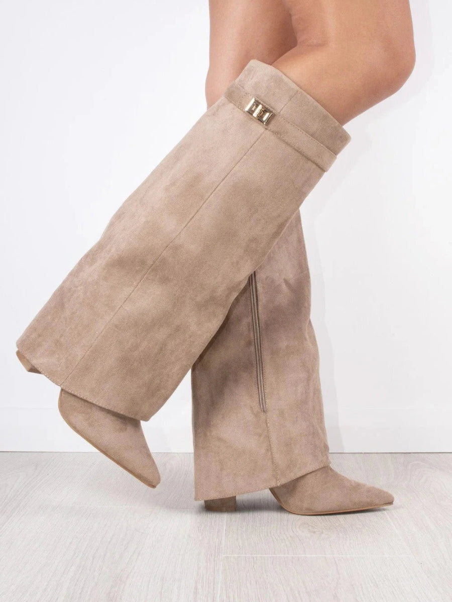 Støvler dame med gulldetaljer i beige skinnlook – bilde 15