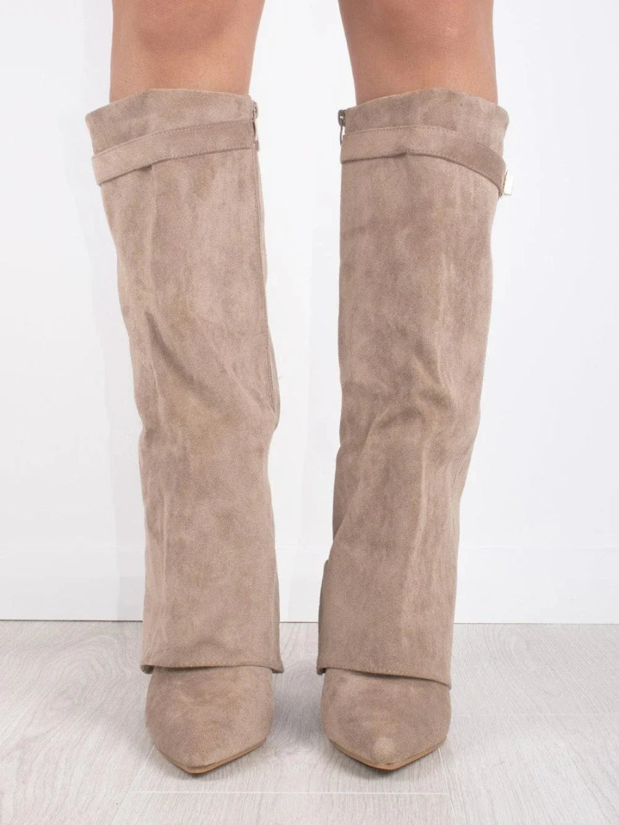 Støvler dame med gulldetaljer i beige skinnlook – bilde 7