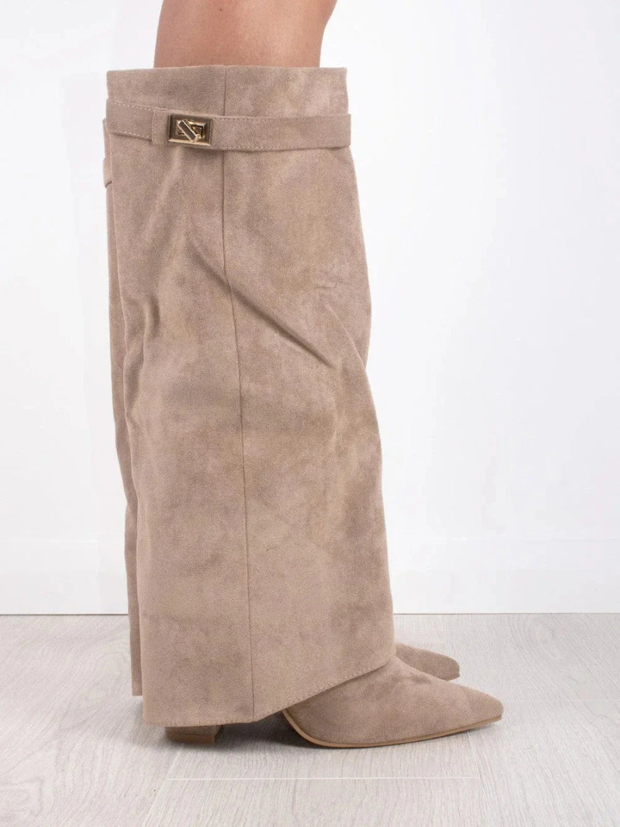 Støvler dame med gulldetaljer i beige skinnlook – bilde 9