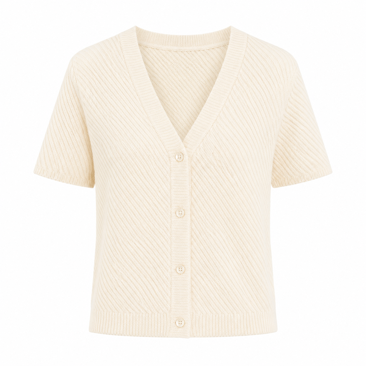 Stripet Strikket Topp til Dame – V-hals med Perleknapper og Elegant Sommerstil