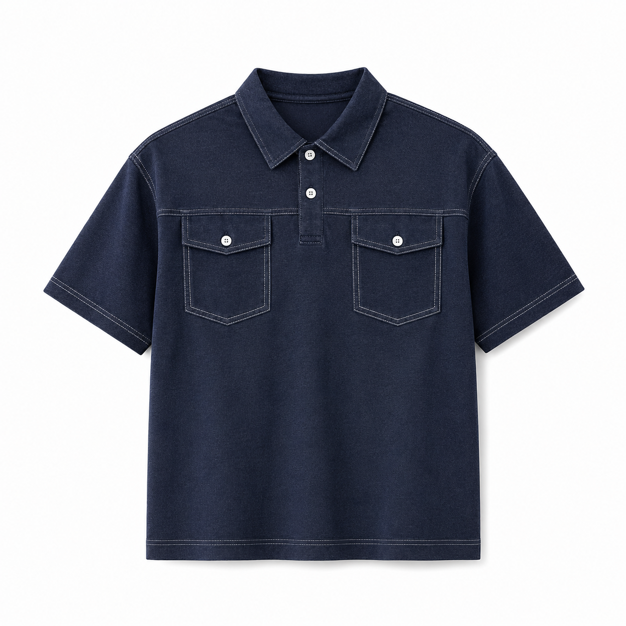 Denim Polo til Herre – Kortermet Polo med Doble Brystlommer