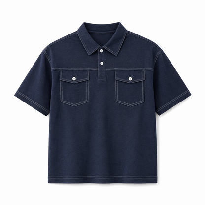 Denim Polo til Herre – Kortermet Polo med Doble Brystlommer