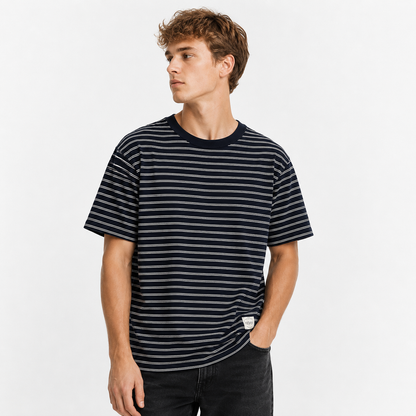 Vintage Stripet T-skjorte til Herre – 100 % Bomull Y2K Sommertopp – lys blå stripe