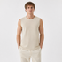 Ermeløs Topp til Herre – Faux Suede Singlet i Løs Vintage Stil – Aprikos