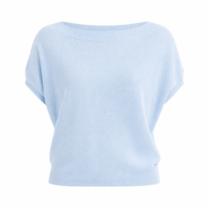 Off-Shoulder Topp til Dame – Blå Strikket &amp; Løs Sommerstil