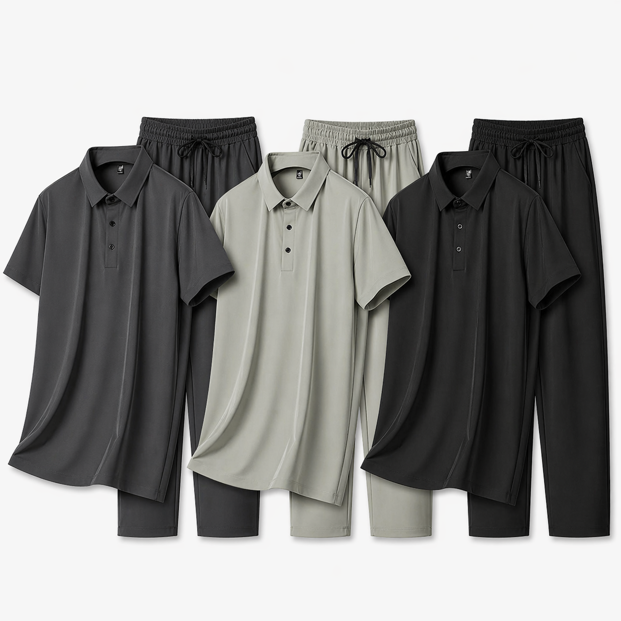Sommerens Favoritt: Pustende Herresett i Is-silke – Polo &amp; Bukse i Todelt Joggedress Pakke