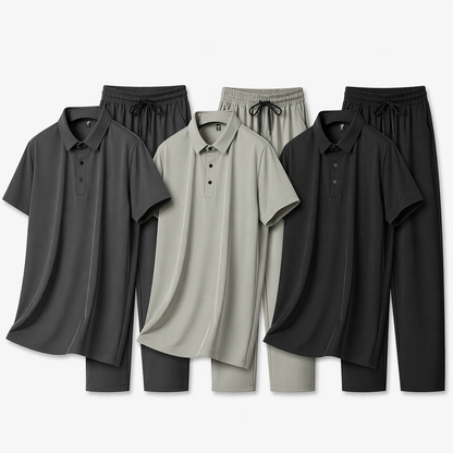 Sommerens Favoritt: Pustende Herresett i Is-silke – Polo &amp; Bukse i Todelt Joggedress Pakke
