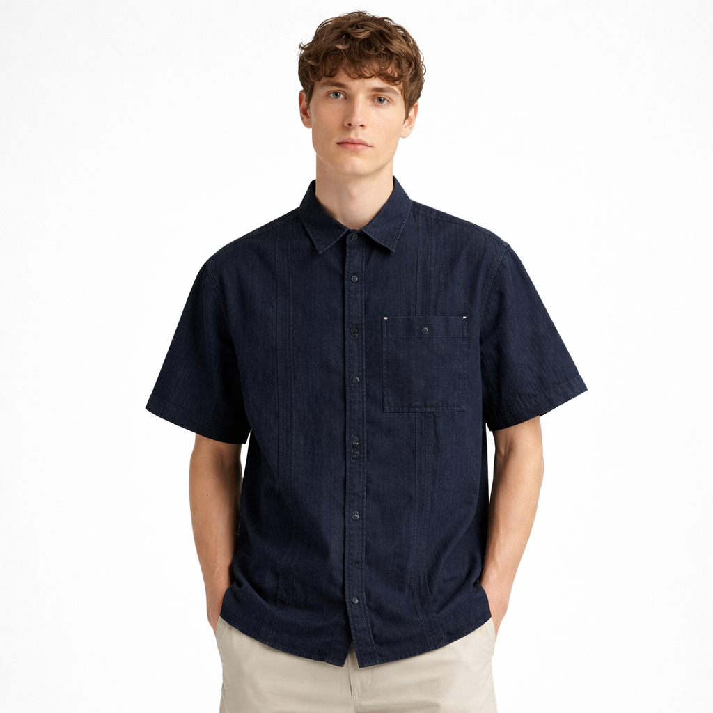 Lyocell Denimskjorte til Herre – Lett, Retro &amp; Premium Sommerstil – Marineblå