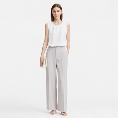 Ermeløs Chiffonbluse til Dame – Asymmetrisk Plissert Sommertopp