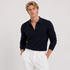 Stripet Polo Genser til Herre – Strikket Langermet Pullover med Slim Fit – Brun