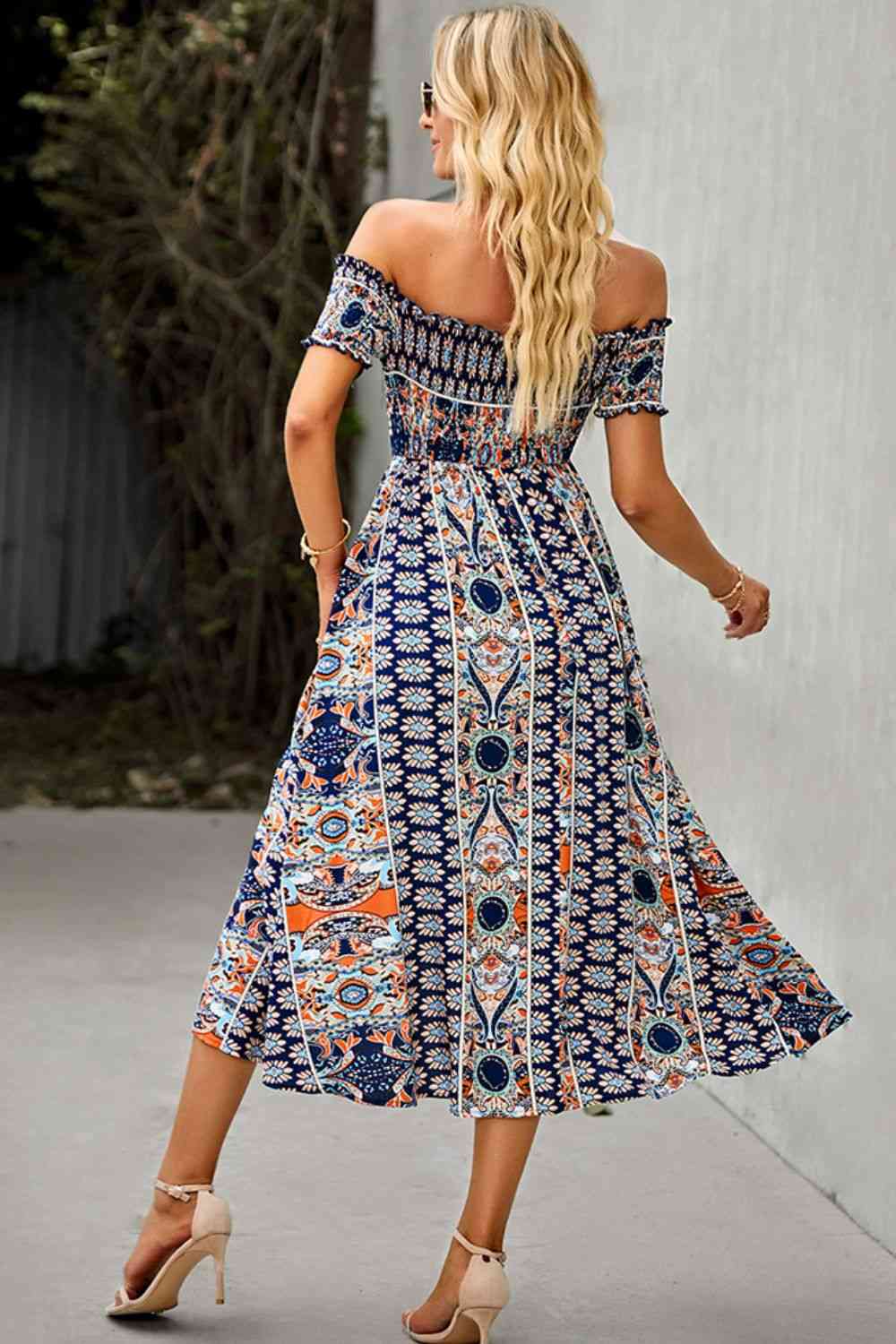 Bohemsk Off-Shoulder Frill Trim Split Kjole