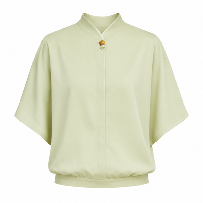 Elegant Chiffonbluse til Dame – Løs Sommertopp med Ståkrage