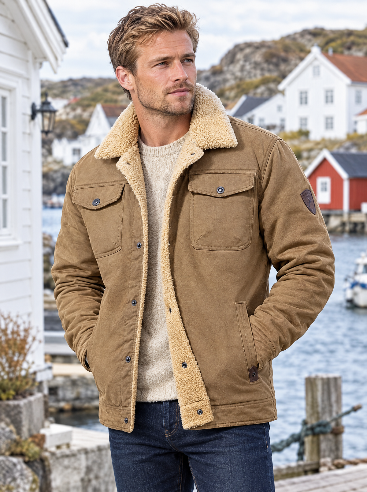 Teddyjakke herre med varmt fôr og teddykrage – bilde 2