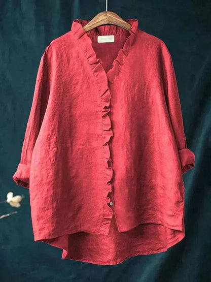 Maeva | Linbluse med volang – Rød