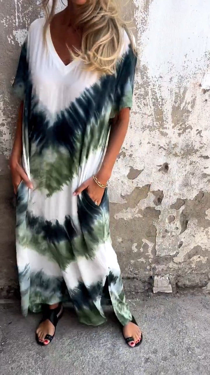 Caelia | Elegant lang kjole i tie-dye