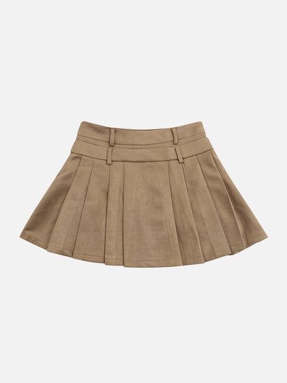 Elegant semsket skinnskjørt med dobbelt belte