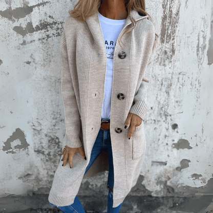 Klaerigo | Lang elegant damecardigan – Beige