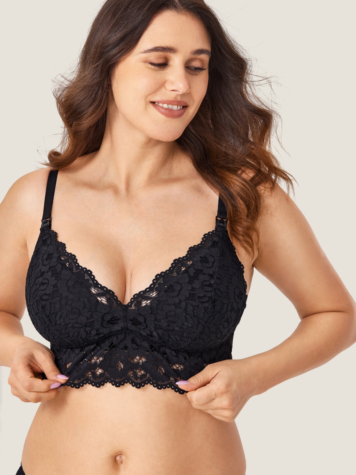 Ammebh i blonde med ekstra dekning – ammebralette med dyp V-hals