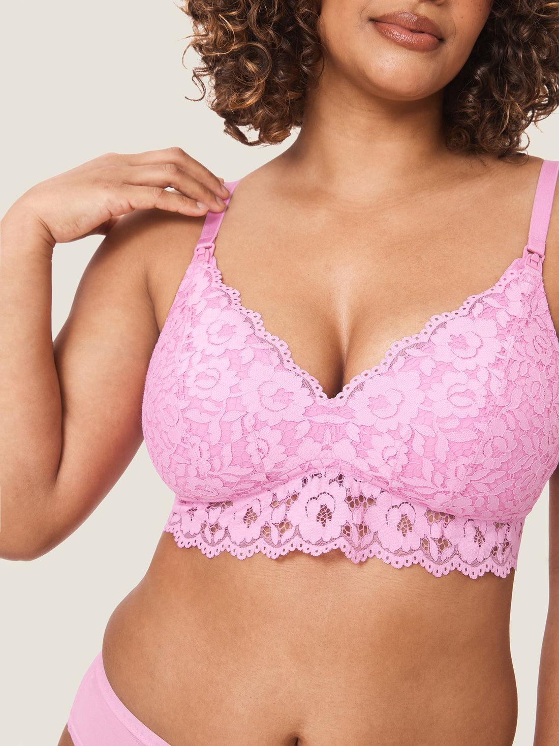 Ammebralette i blonde med ekstra støtte – amme-BH uten bøyle – Sukkerrosa