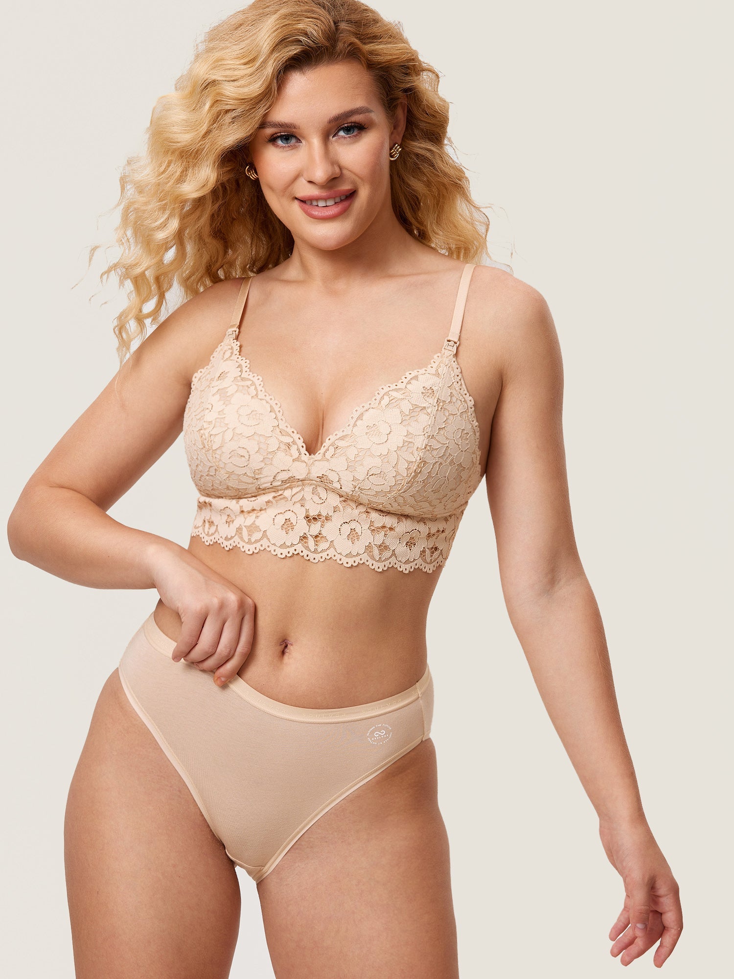 Ammebh i blonde med ekstra dekning – ammebralette med dyp V-hals