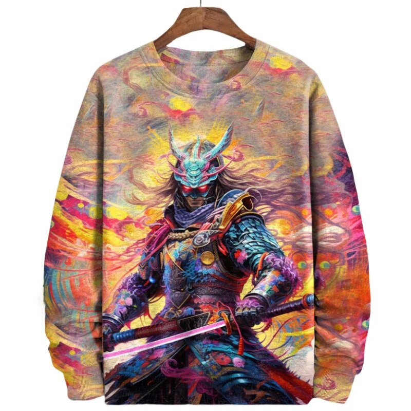 Vintage genser med samurai-trykk for herrer