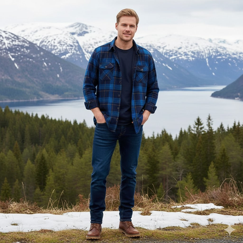 Vinter Skjorte for Menn – Tykk Flanellskjorte med Pelsfôr | Varm, Klassisk Rutete Skjorte til Hverdags og Formell Bruk