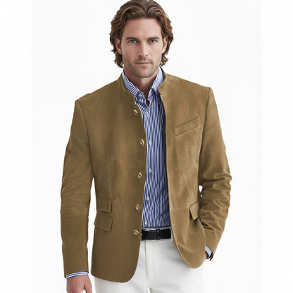 Semsket Blazer for Herre – Elegant Ensfarget Jakke med Knapper | Perfekt til Høst og Vinter – Beige