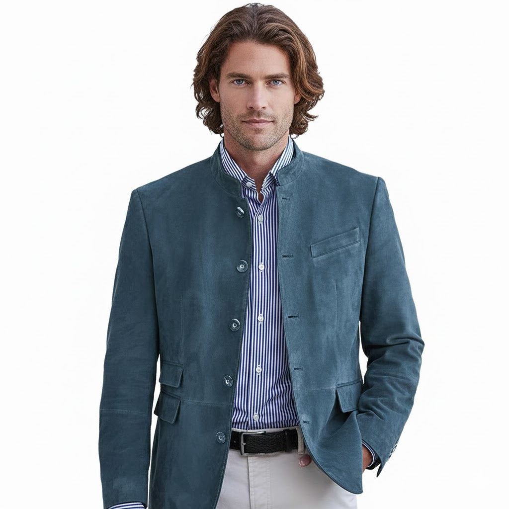 Semsket Blazer for Herre – Elegant Ensfarget Jakke med Knapper | Perfekt til Høst og Vinter