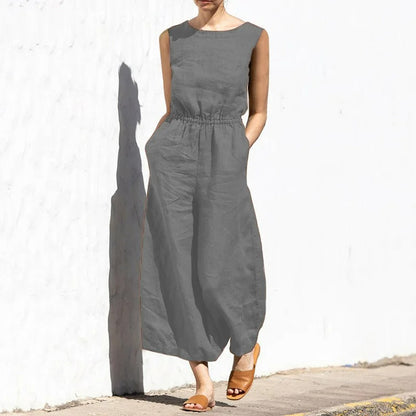 Jumpsuit i lin med rund hals