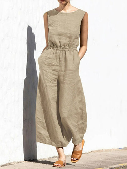 Jumpsuit i lin med rund hals