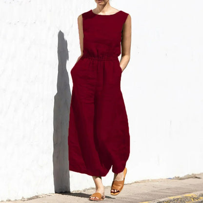 Jumpsuit i lin med rund hals