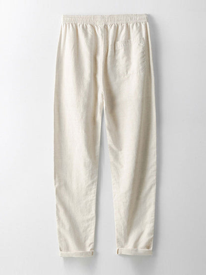 Cotton Blend Striped Stand Collar Shirt &amp; Straight Leg Linen Pants