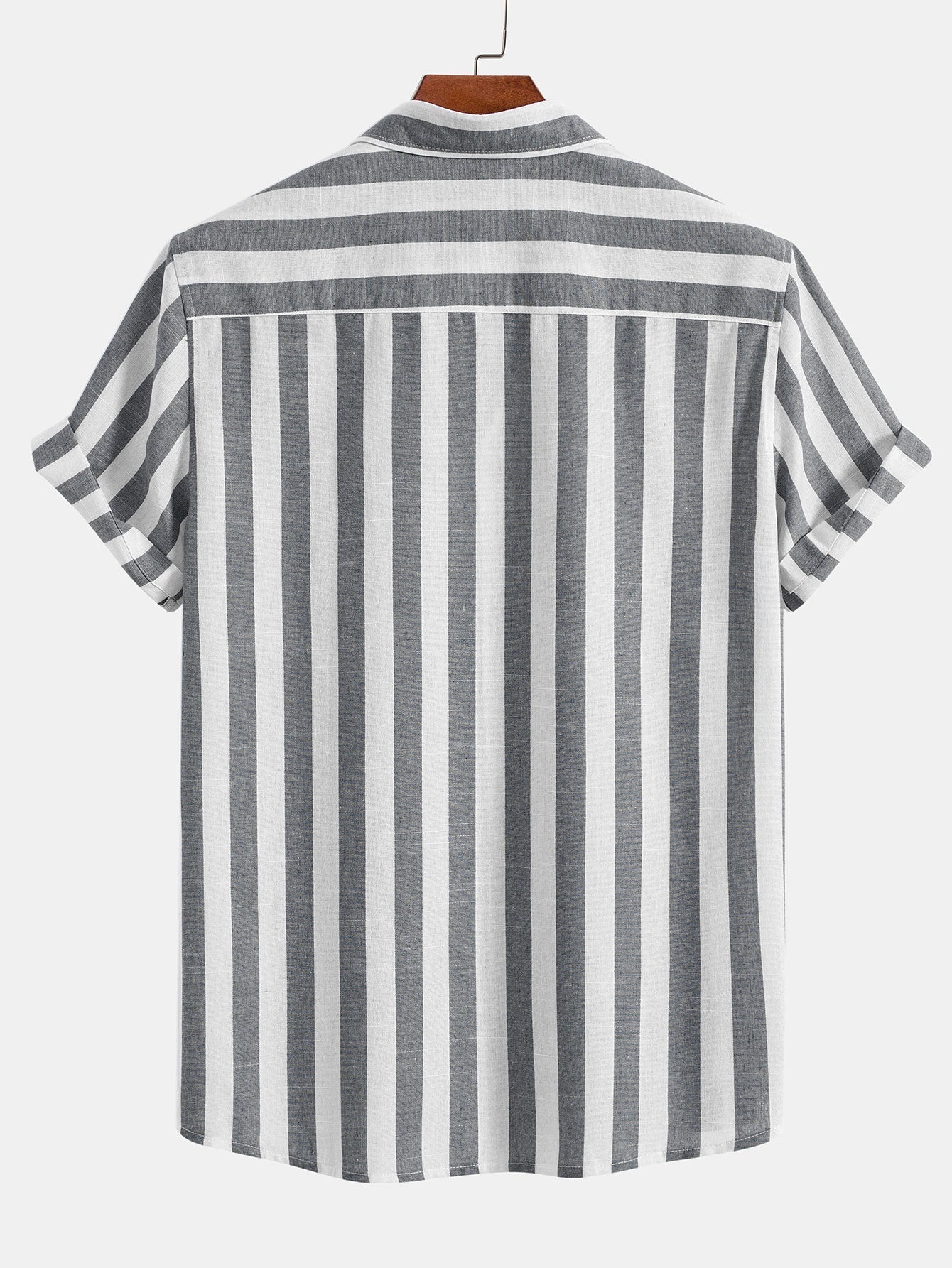Striped Cotton Blend Button Up Shirt &amp; Straight Leg Linen Pants