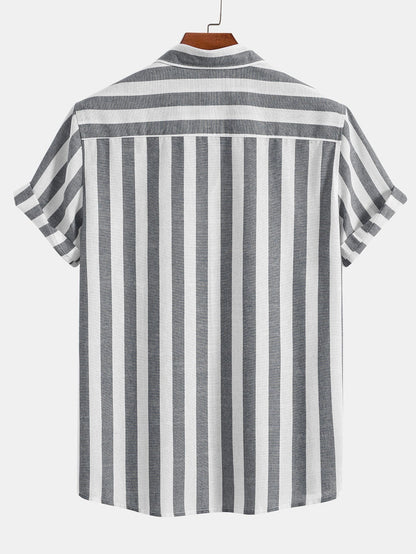 Striped Cotton Blend Button Up Shirt