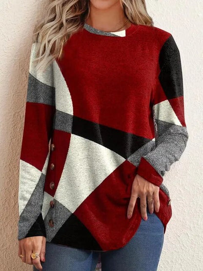 Clara - Avslappet tunika med lange ermer og geometriske knapper