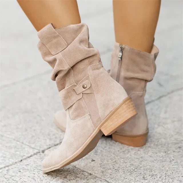 Casual Low Heels Round Plus Size Faux Boots