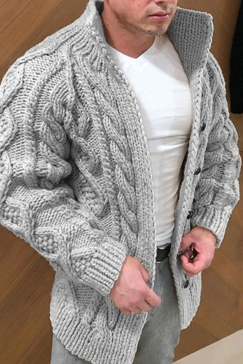 Strikket cardigan med semsket hals til menn
