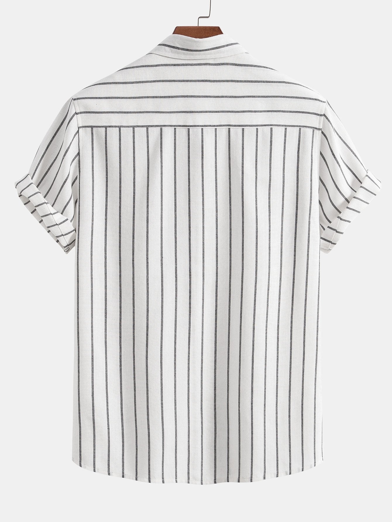 Cotton Blend Striped Button Up Shirt &amp; Straight Leg Linen Pants