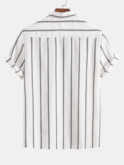 Cotton Blend Striped Cuban Shirt &amp; Straight Leg Linen Pants