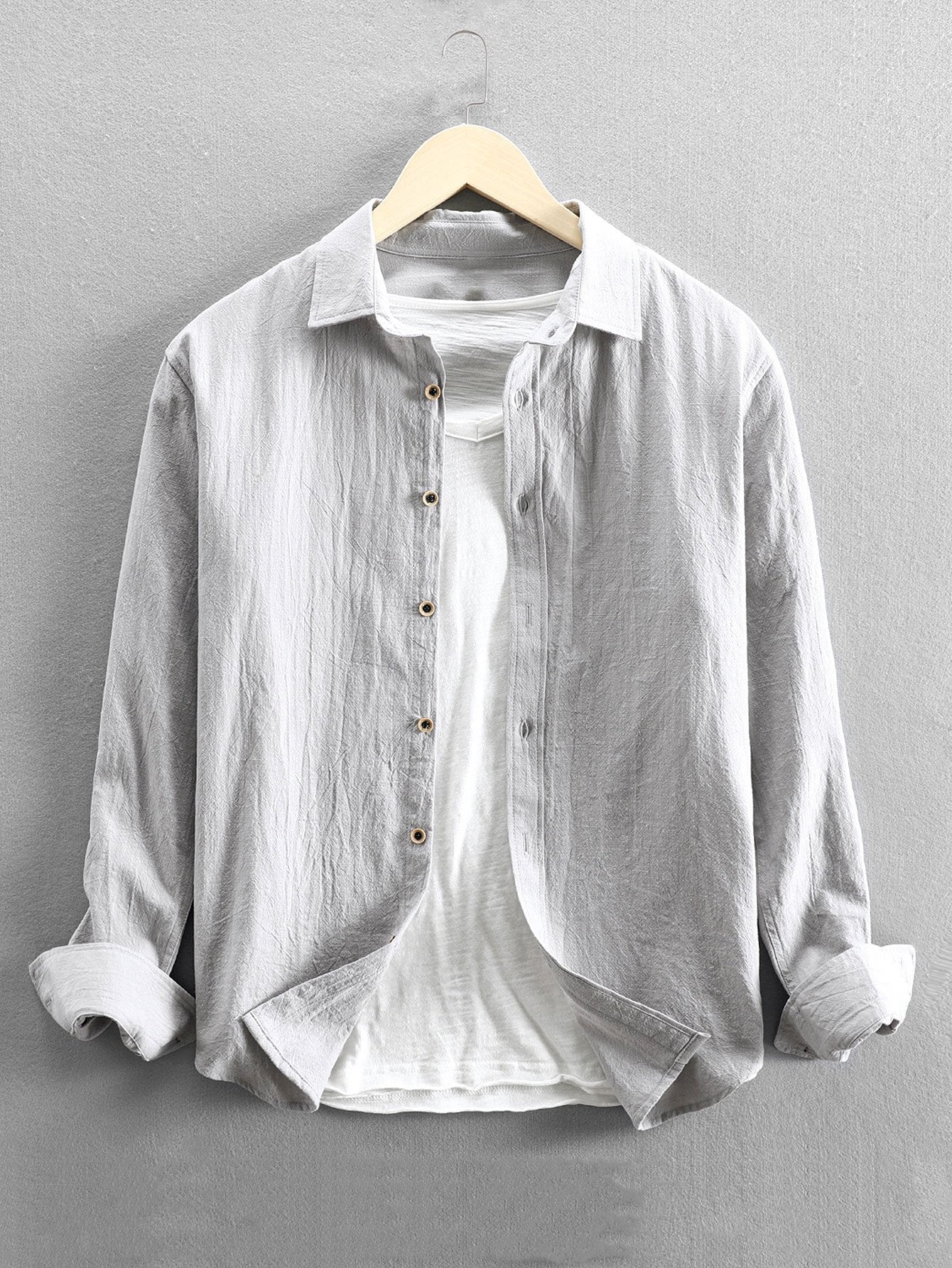 Long Sleeve Linen and Cotton Blend Button Up Shirt &amp; Linen Cotton Blend Cropped Pants