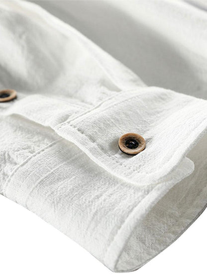 Long Sleeve Linen and Cotton Blend Button Up Shirt &amp; Linen Cotton Blend Cropped Pants