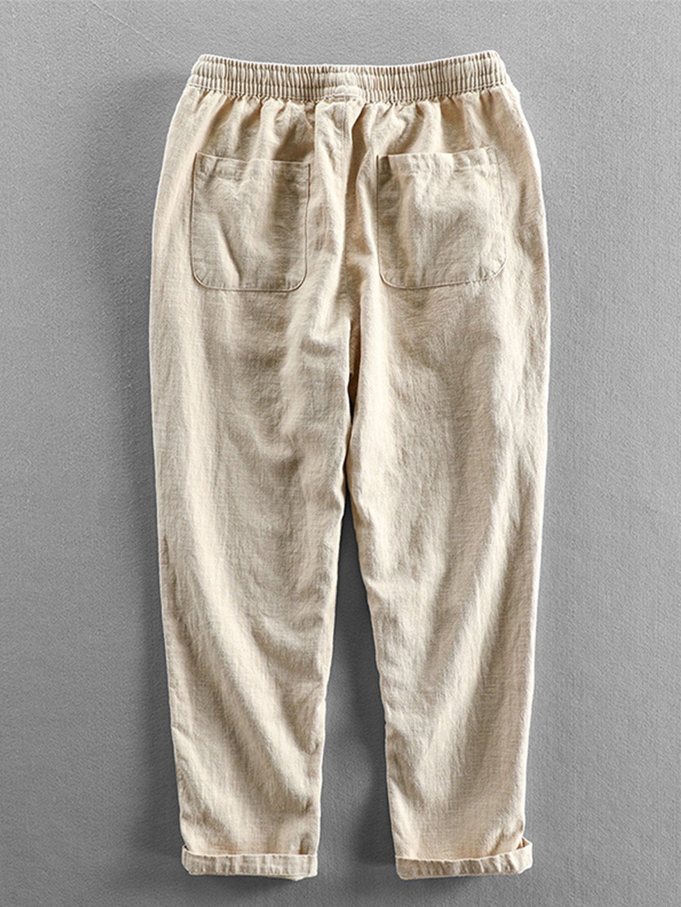 Linen Look Short Sleeve Stand Collar Shirt &amp; Linen Cotton Blend Cropped Pants